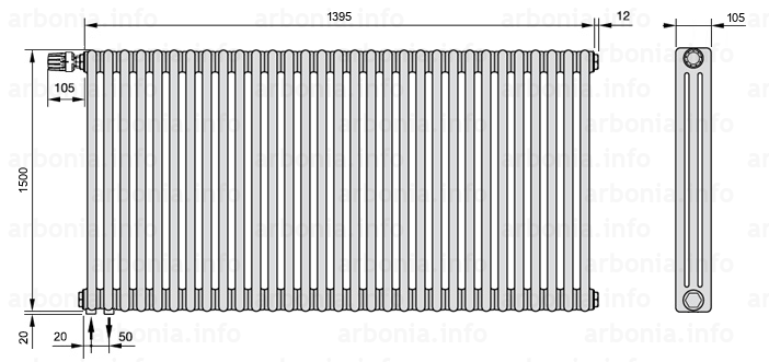 Схема (чертеж) Радиатор Arbonia 3150/31 №69 твв